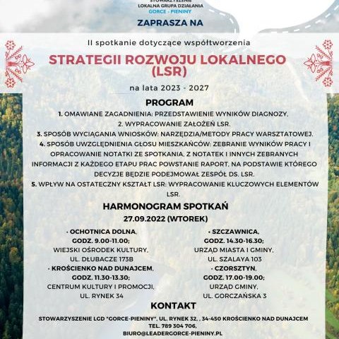 Stowarzyszenie Lokalna Grupa Działania Gorce-Pieniny zaprasza na II spotkanie informacyjno-konsultacyjne w Gminie Czorsztyn