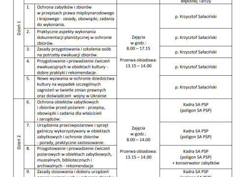 Zaproszenie na szkolenie pn. „Ochrona zabytków, zbiorów muzealnych, bibliotecznych, archiwalnych na wypadek zagrożeń wojennych i kryzysowych - praktyczne aspekty"