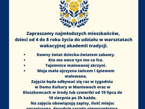 Zapraszamy najmłodszych mieszkańców gminy Czorsztyn na zajęcia "Wakacyjna Akademia Tradycji"!
