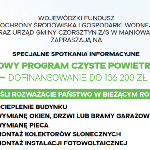 UWAGA !-Spotkanie w ramach programu Czyste Powietrze  - sprostowanie dotyczące spotkania w Kluszkowcach