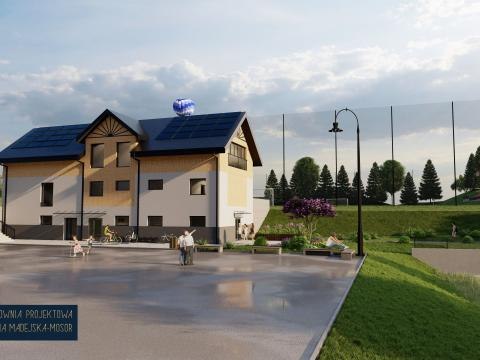 Projekt zaplecza szatniowo-sanitarnego LKS Lubań – wizualizacja