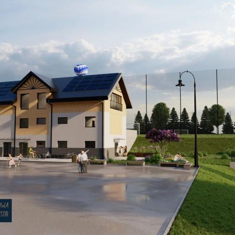 Projekt zaplecza szatniowo-sanitarnego LKS Lubań – wizualizacja