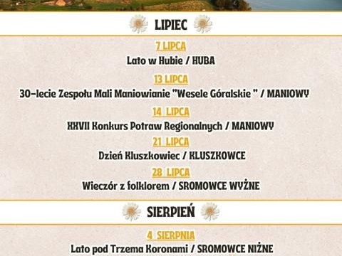 Harmonogram wydarzeń kulturalnych na terenie Gminy Czorsztyn