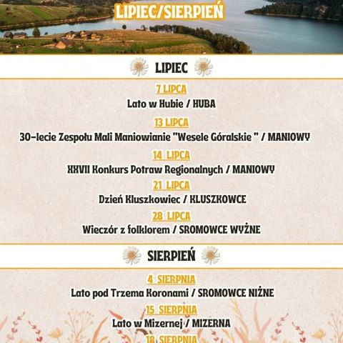 Harmonogram wydarzeń kulturalnych na terenie Gminy Czorsztyn