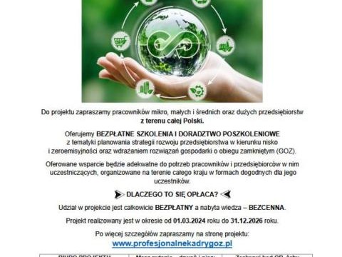 Projekt „Profesjonalne kadry GOZ” – bezpłatne szkolenia i doradztwo