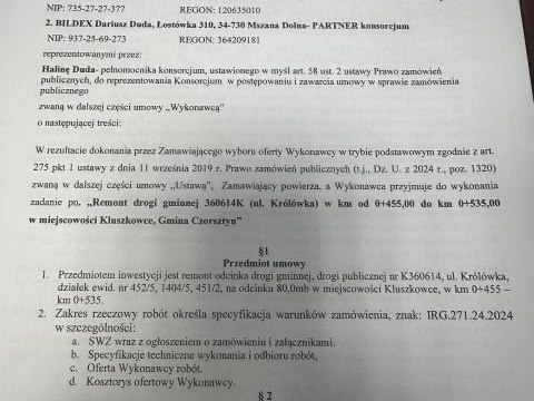 Umowa na remont drogi Królówka w Kluszkowcach podpisana