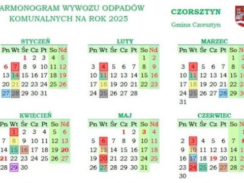 Harmonogram wywozu odpadów komunalnych na terenie Gminy Czorsztyn