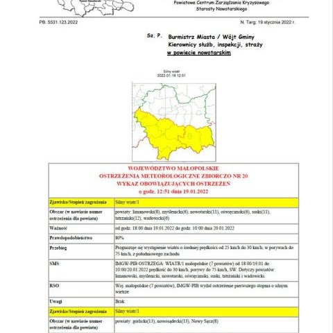 Ostrzeżenie meteorologiczne nr 20
