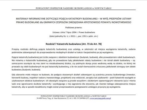 Informacja dotycząca katastrof budowlanych