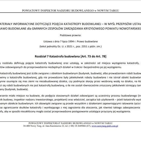 Informacja dotycząca katastrof budowlanych
