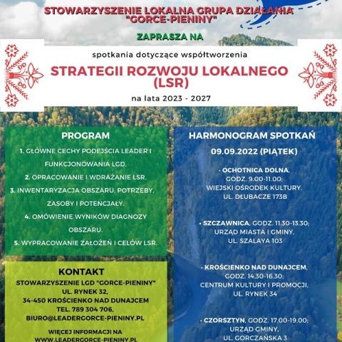 Stowarzyszenie Lokalna Grupa Działania Gorce-Pieniny zaprasza na dzisiejsze spotkanie informacyjno-konsultacyjne w Gminie Czorsztyn