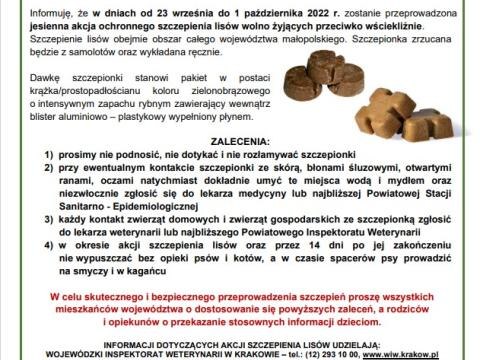 Akcja szczepień -WŚCIEKLIZNA JESIEŃ 2022