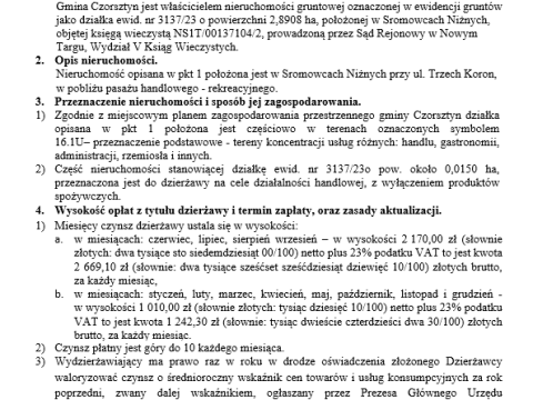 Wójt Gminy Czorsztyn podaje do publicznej wiadomości wykaz nieruchomości przeznaczonej do oddania w dzierżawę
