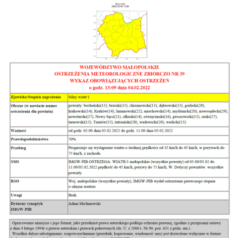 Ostrzeżenie meteorologiczne nr 39